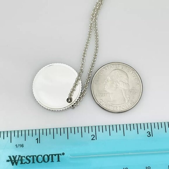 16" Tiffany Round Coin Edge Engravable Pendant on 1.5mm Link Chain Necklace - Picture 8 of 16